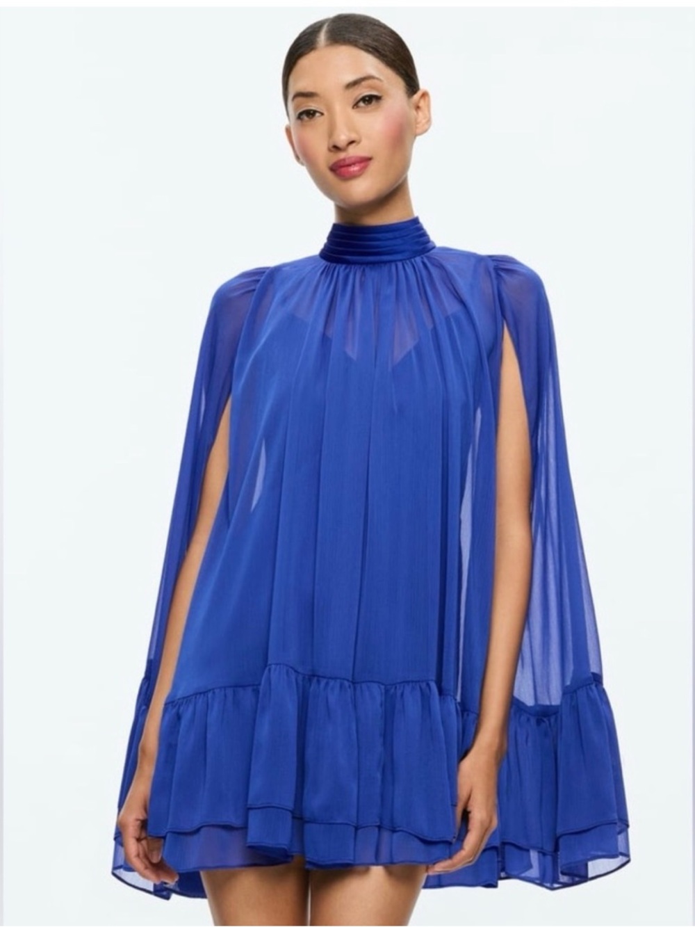 Royal Blue Sheer Ruffle-Hem Dress